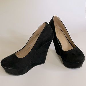 Black Suede Wedge Platform Heels